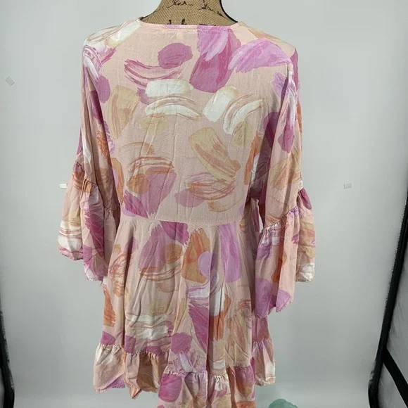 Label Of Love V-Neck Ruffle Bell Sleeve Mini Tunic Dress Short Boho Fairy Medium - Picture 7 of 11